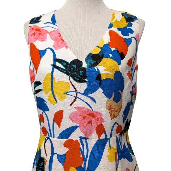 J Crew Womens Sz 8 Colorful Morning Floral Sleeveless V-Neck Lined A-Line Dress - Picture 4 of 11